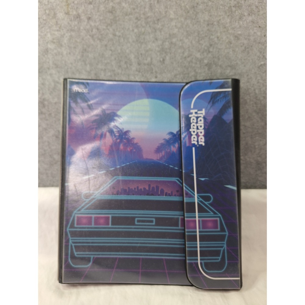 Mead Trapper Keeper Retro Synthwave Car Sunset 3 Ring Binder with Clipboard